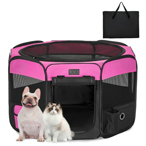 PETSFIT 29" Puppy Playpen with Removable Waterproof Mat & Zippered Roof | RV, Camping, Travel Dog Pen | Indoor/Outdoor Whelping & Cat Observation Space