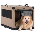 thumbnail image 1 of PETSFIT 36 Inch Portable Pet Care Kennel, Adjustable Fabric Cover by Spiral Iron Pipe,3 Door Design,Travel Dog Crate，Khaki, 1 of 9