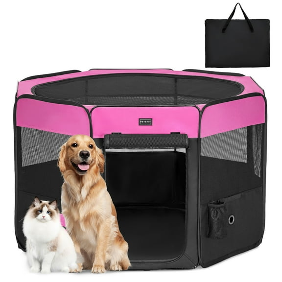 PETSFIT 45.5" Dog Playpen Indoor/Outdoor-Jump-Proof 28.5" Height with Removable Waterproof Mat & Zippered Roof | RV, Camping, Travel Dog Pen | Whelping & Cat Observation Space