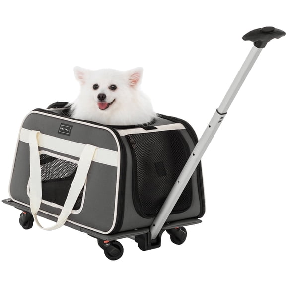 PETSFIT Airline Approved Pet Carrier with Wheels Designed for Small Dogs/Cats with Adjustable Safety Rope & Removable Wheels