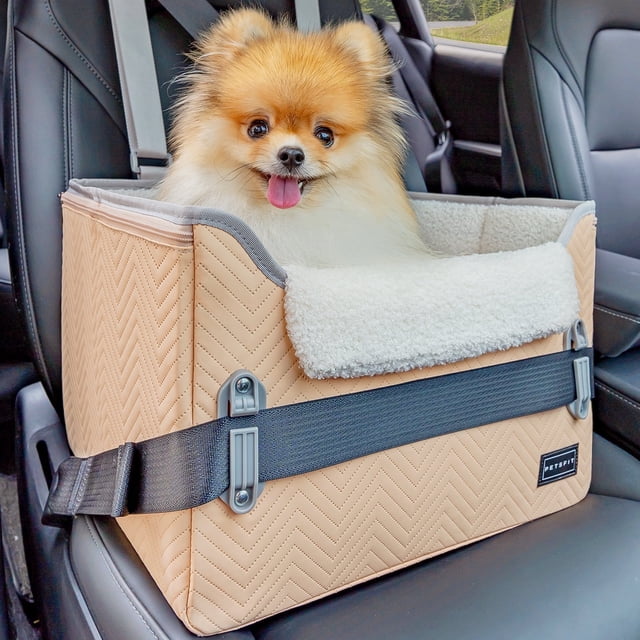 PETSFIT Cat Car Seat, Waterproof PU Leather ,Patent Safe Buckles, Dog Booster Car Seat for Small Pets up to 25lbs (Orange)