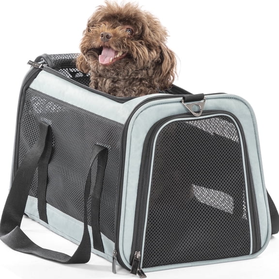 PETSFIT Cat Carrier Dog Carrier, Large Capacity Lightweight Soft-Sided Pet Carrier for Travel, with Adjustable Shoulder Strap, Auto Locking Zipper Head and Washable Fleece Pad
