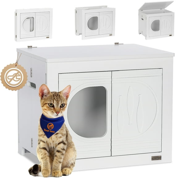 PETSFIT Cat House Folding Furniture, Unfold to Use, No Assembly Needed,Indoor Cat House, End Table, White