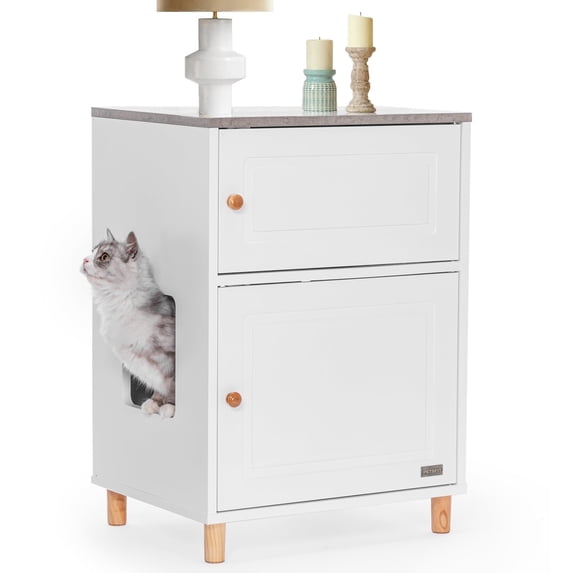 PETSFIT Cat Litter Box Enclosure, Odor-Free Design, Storage Cabinet, Easy-Clean, and Stylish Hidden Cat Litter Box Furniture White