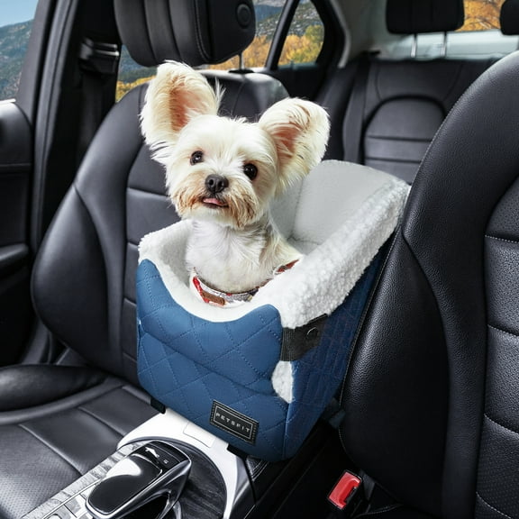 PETSFIT Center Console Dog Car Seat with Safe Protection Hooks, Pet Car Seat with Upgraded Safety Tethers, Washable Cushion, Console Dog Car Seats for Small Dogs Up to 9 Lbs(Blue)