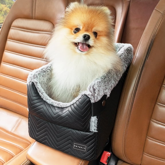 PETSFIT Center Console Dog Car Seat with Safe Protection Hooks, Pet Car Seat with Upgraded Safety Tethers, Washable Cushion, Console Dog Car Seats for Small Dogs Up to 9 Lbs(Black)