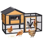 PETSFIT Chicken Coop for 4-6 Chickens,Outdoor Backyard Coop with Run, 3 Nesting Boxes, 3 Roost Bars 1 with Swing,Easy Clean 3-Door Access,Weather-Resistant PVC Roof, 6 Ground Stakes