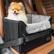 PETSFIT Dog Car Seat, Waterproof PU Leather Dog Carseat with Patent Safe Buckles, Clip-On Leash, Pet Travel Carrier Bed for Small Pets Up to 25lbs Black