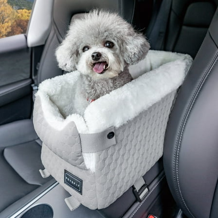 PETSFIT Dog Car Seats for Small Dogs,Washable Cushion,  Small Dog Car Seat with Upgraded Safety Tethers, Center Console Dog Car Seat (Light Grey)
