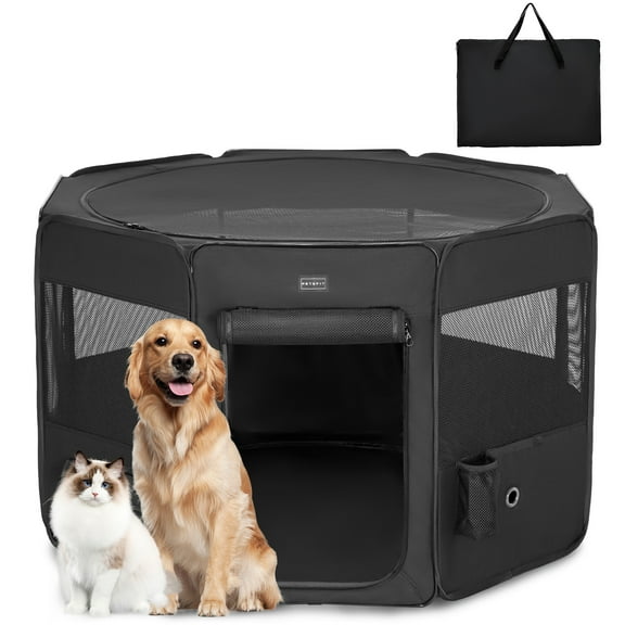 PETSFIT 45.5" Dog Playpen Indoor/Outdoor-Jump-Proof 28.5" Height with Removable Waterproof Mat & Zippered Roof | RV, Camping, Travel Dog Pen | Whelping & Cat Observation Space