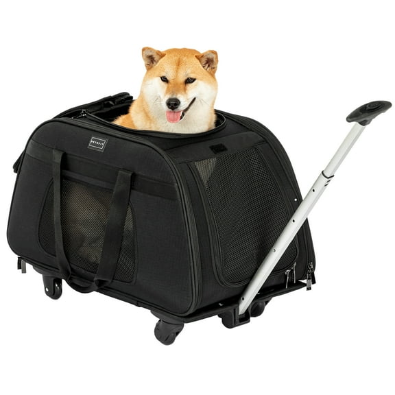 PETSFIT Extra Large Pet Carrier with Wheels Designed for 2 Small Dogs/Multiple Kittens/Medium Dogs with Adjustable Safety Rope & Waterproof Bottom