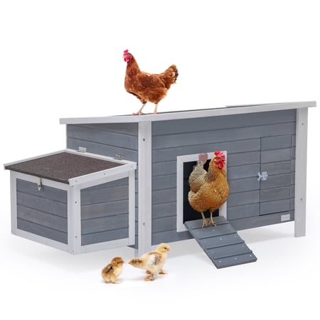 PETSFIT Large Chicken Coop with Nesting box, Weatherproof Hen House,Poultry Cage,3-5 chicken, Grey