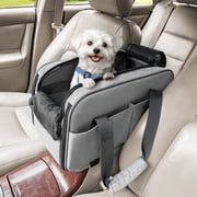 PETSFIT Multipurpose Console Dog Car Seat, Portable Small Dog Car Seat for Dogs, Cat Carrier, Pet Carrier Airline Approved with Safety Tether and Pockets Light Grey