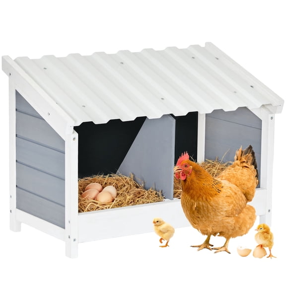 PETSFIT Nesting Boxes for Chicken Coop, Wood Double Compartment Chicken Nesting Boxes for Laying Eggs with PVC Roof for Hens, Ducks, and Poultry