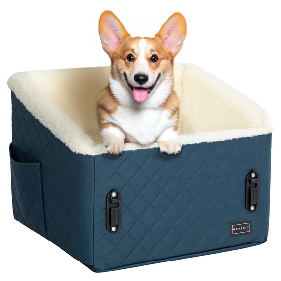 PETSFIT Pet Car Seat for Small Dogs,Patented Safety Buckles, Detachable Clip-On Safety Leash, 30 LBS (Blue)