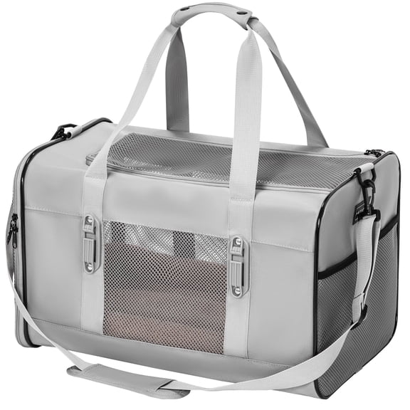 Petsfit Travel Pet Carrier for Large Cats (up to 20 lbs), Soft-Sided Dog Car Travel Carrier with Patented Buckle and Soft Padding, Ideal for Car Road Trips,Gray