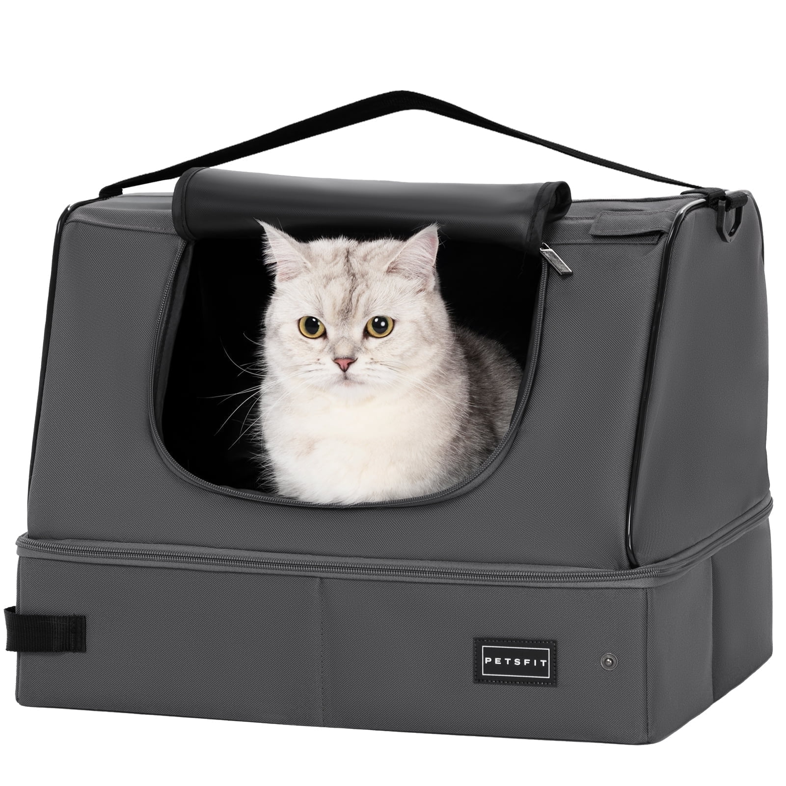 PETSFIT Portable Cat Litter Box,Travel Litter Box for Cats,Machine Wash,Leak-Proof, Foldable ,Grey