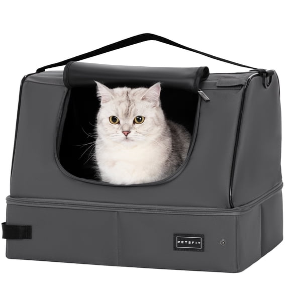 PETSFIT Portable Cat Litter Box,Travel Litter Box for Cats,Machine Wash,Leak-Proof, Foldable ,Grey