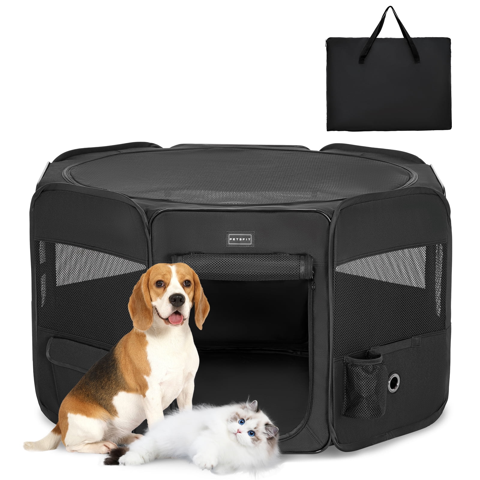 PETSFIT Portable Dog Playpen,36" Dog Play Pen Indoors with Removable Waterproof Mat & Zippered Roof | RV, Camping, Travel Dog Pen | Whelping & Cat Observation Space