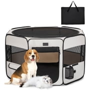 PETSFIT Portable Dog Playpen,36" Dog Play Pen Indoors with Removable Waterproof Mat & Zippered Roof | RV, Camping, Travel Dog Pen | Whelping & Cat Observation Space,White