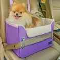 thumbnail image 1 of PETSFIT Small Dog Car Seat, Puppy Portable Dog Booster seat for Car with Clip-On Leash, Adjustable Straps Suitable for Small Pets Up to 25lbs (Purple), 1 of 8