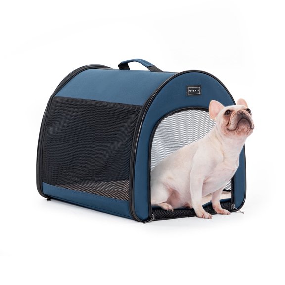 PETSFIT Soft Sided Dog Crate, Travel Dog Crate - 19 Inch Lightweight, Roomy, Easy to Set Up, Portable Pop Up Dog Carrier with Thick Mat, Sturdy Portable Dog Crate，Navy Blue，Small