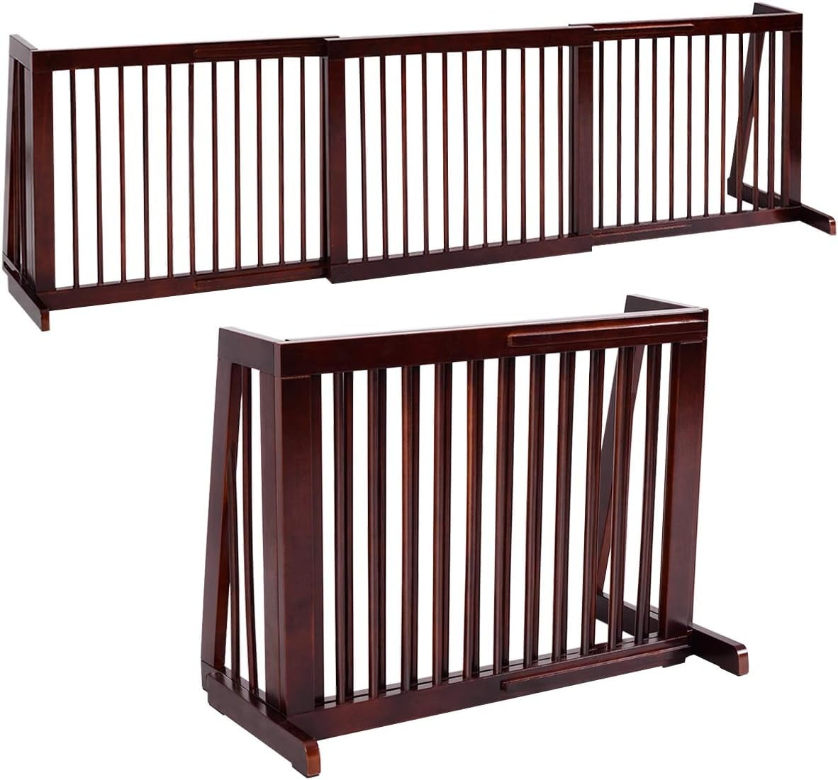 PETSITE Freestanding Pet Gates For Dogs, 28"-80" Adjustable Wooden Dog ...