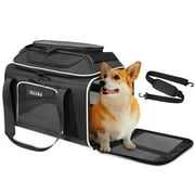 PETSKD Cat Carriers, Top-Expandable Pet Carrier for Small Cats Dog with Locking Safety Zippers, Soft-Sided Carrier with 5 Ventilated Windows, 17x13x9.5 inches, Black