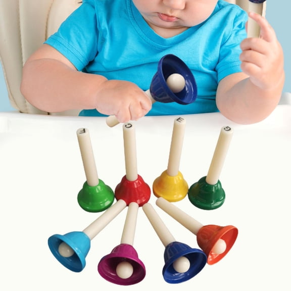PETSOLA 8 Pieces 8 Note Hand Bells Diatonic Metal Bells, Percussion Teaching Aids Kids Music Toys Musical Bells for Wedding Classroom