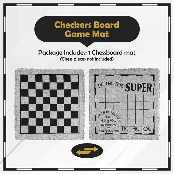 PETSOLA Checkers Board Game Set,Jumbo Tic TAC Toe Game,3 in 1 Reversible Mat,Family Board Game,BBQ Party Favor,Giant Checkers Classic grey