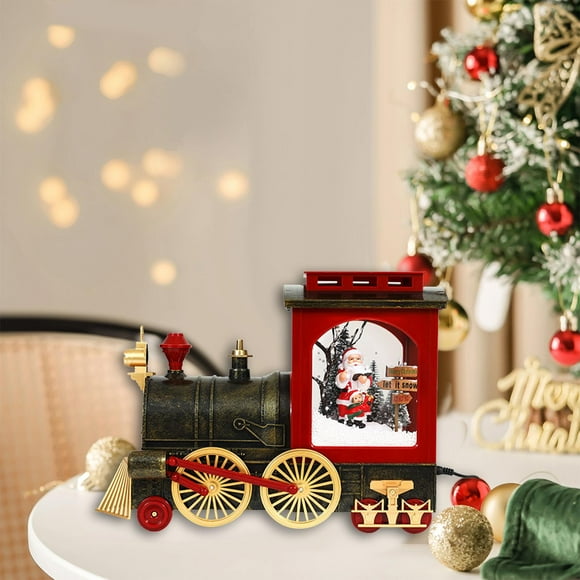 PETSOLA Christmas Train Ornament Musical Lighted Train Statue Figurine Wedding Retro Train Sculpture Indoor Party Festival Snow Globe