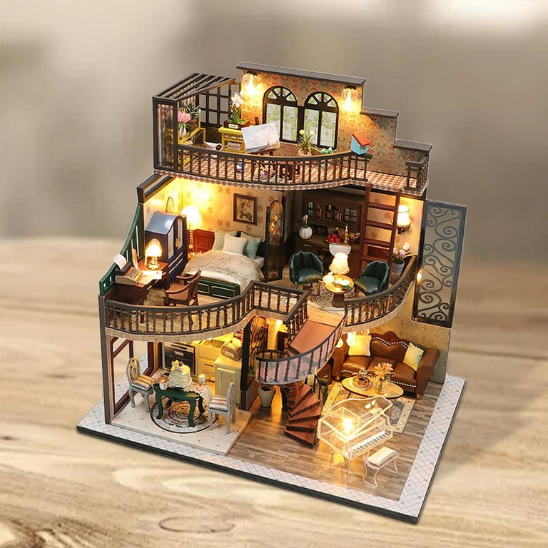 PETSOLA DIY Miniature Doll House Kit Mini House Making Kit Wood