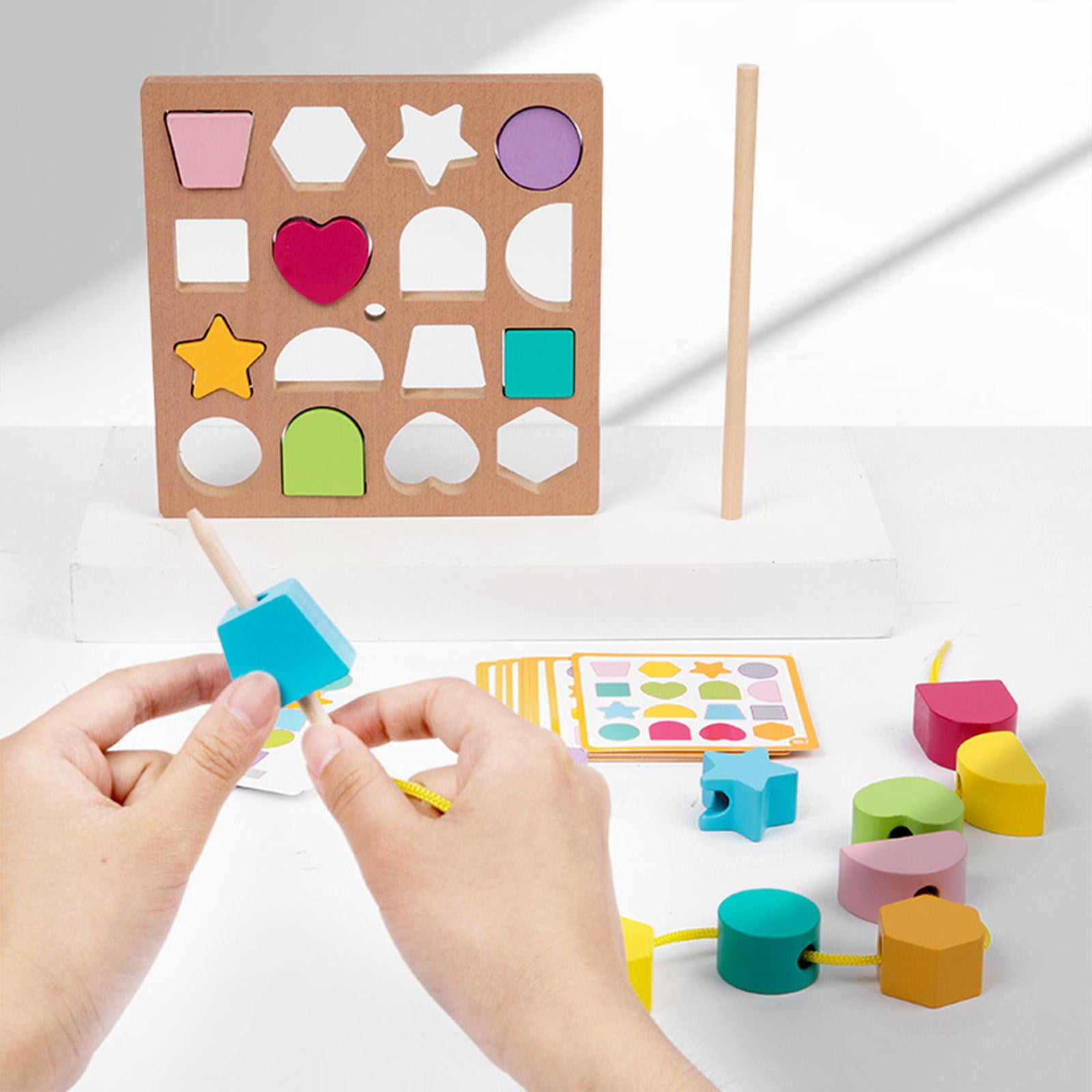 PETSOLA Matching Shape Stacking Toy Montessori Bead Sequencing Toy Set