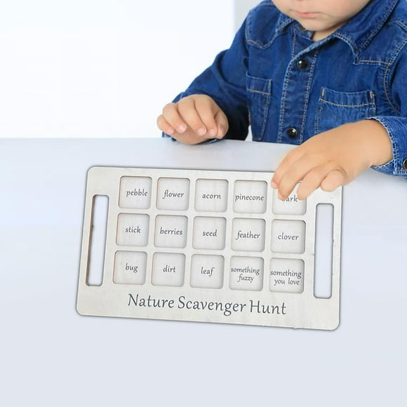 PETSOLA Nature Scavenger Hunting Board Montessori Exploration Game Activities for Kids Wooden Game Tray for Kids Children Boys Girls