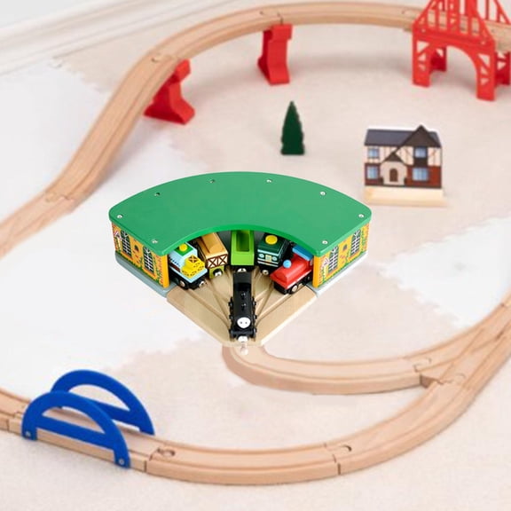 PETSOLA Wooden Train House Fun Development Wooden Train Track Accessories Wood Train Toy Wood Train Shed for Great Gift Ages 3+ Years