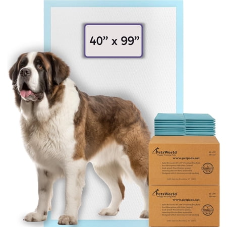 PETSWORLD 4XL Gigantic Dog Pee Pads, 40"x99", 40 Count, with Adhesive Tape, 5-Layer Leak Proof Protection