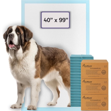 PETSWORLD 4XL Gigantic Dog Pee Pads, 40"x99", 60 Count, with Adhesive Tape, 5-Layer Leak Proof Protection