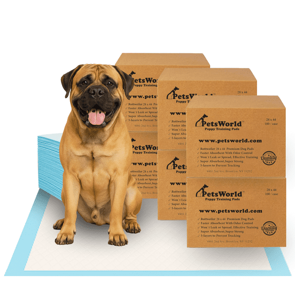 PETSWORLD Mastiff's Massive Dog Training/Potty Pads, 28x44 inch, 600 Ct, XXXL Gigantic, Tear Resistant, Super Absorbent & Leak-Proof