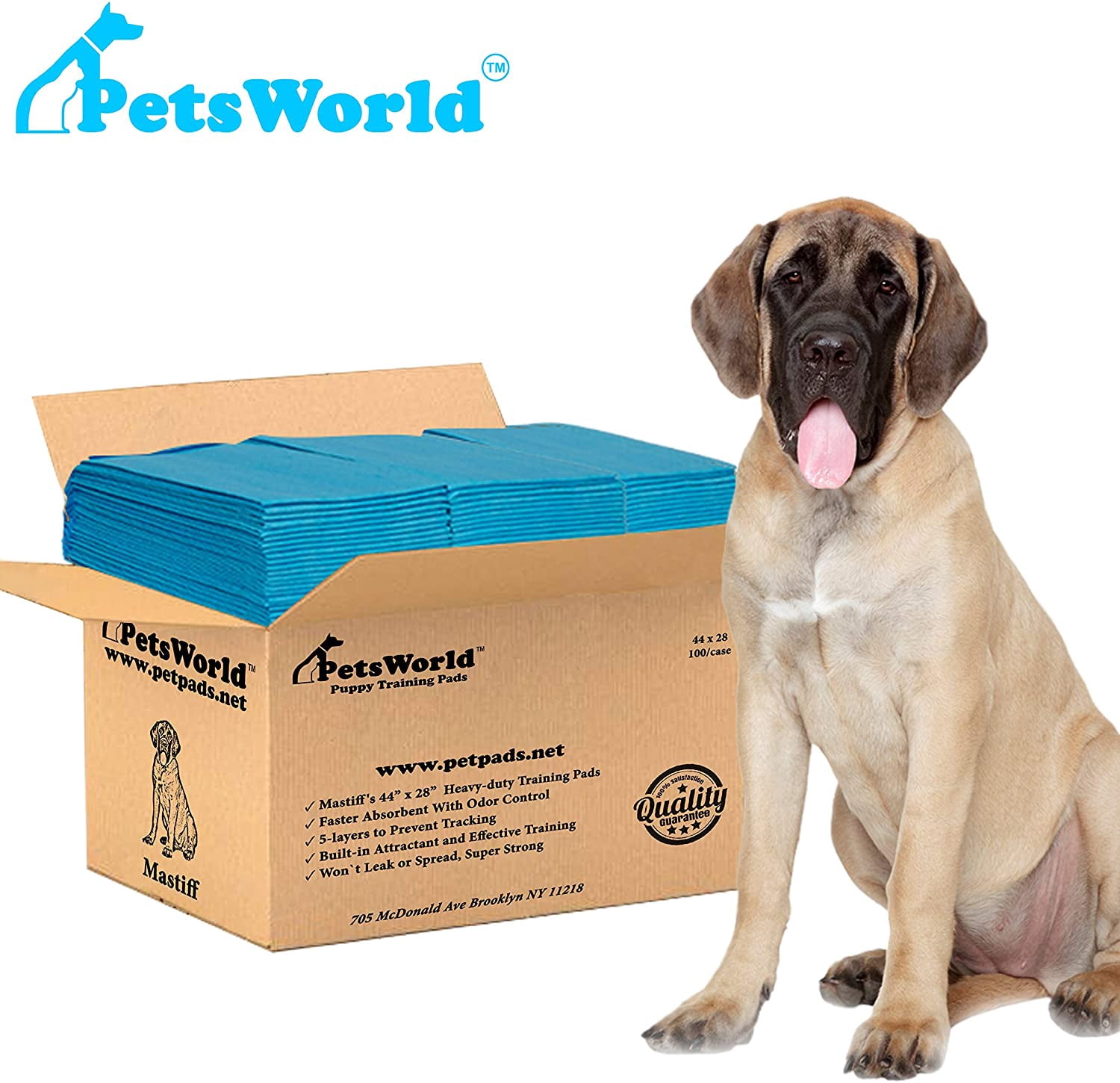 PETSWORLD Mastiff's Massive Training Giant Pads, 28x44 inch Pad, 100 Pads, XXXL Gigantic, Tear Resistant, Super Absorbent Polymer, Extremely Strong Leak-Proof
