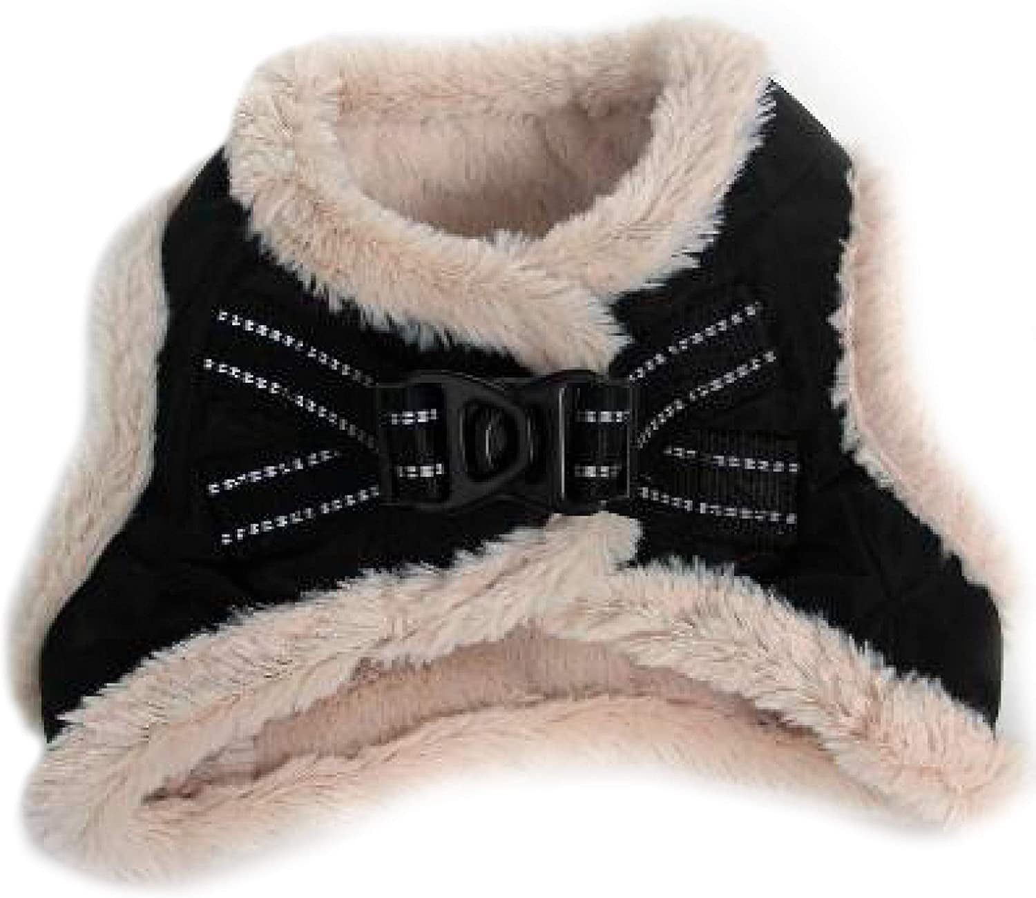 PETSWORLD Warm Harness with Fur, Winter Breathable Adjustable Harness for Animals, Black, M