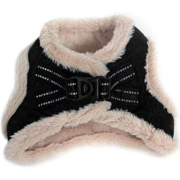 PETSWORLD Warm Harness with Fur, Winter Breathable Adjustable Harness for Animals, Black, M