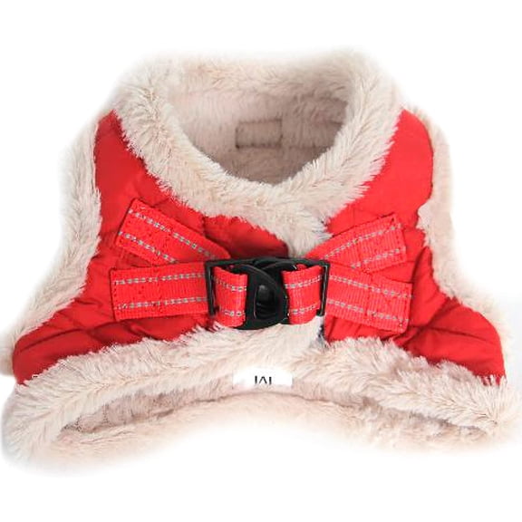 PETSWORLD Warm Harness with Fur, Winter Breathable Adjustable Harness for Animals, Red, L