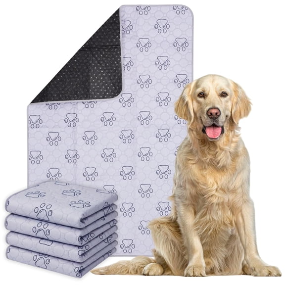 PETSWORLD Washable Reusable Dog Pee Pads (Pack of 4) – 34” x 52” Extra Large Training Pads with Non- Slip Backing – Waterproof, Leakproof, Absorbent Pet Pads for Puppies & Dogs