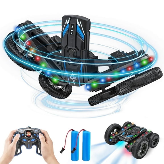 PETTEENMATE RC Stunt Car for Kids, 360°Rotating 4WD off-Road RC Cars with Headlights,Music