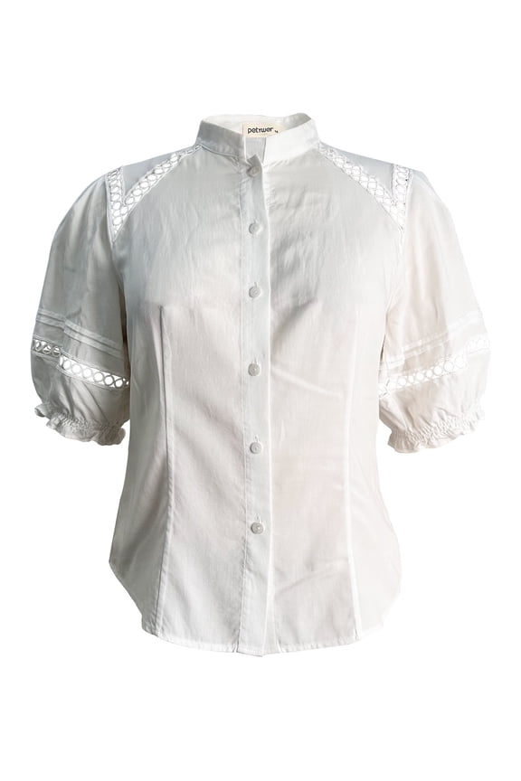 Women's Shirts Button Down White Puff Sleeve Shirt Top