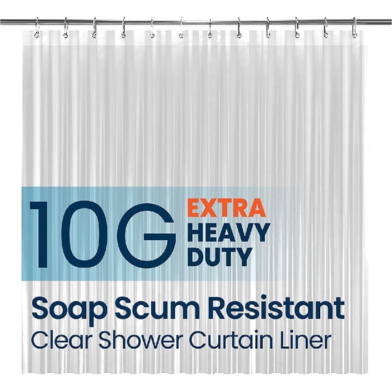 PEVA 10-Gauge Shower Curtain Liner, 72” W x 84” H - Clear, 10G Extra Heavy Duty Thickness for Bathroom