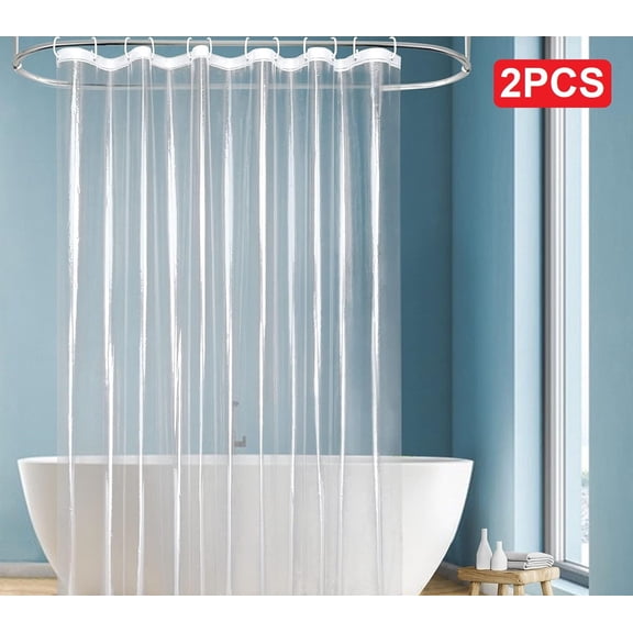 PEVA 8-Gauge Bathroom Shower Stall Curtain Liner 72"L x 72"W with Metal Grommets and Plastic Hooks, Heavy-Duty Thickness, Waterproof, Mold and Mildew-Resistant, 2 Pack