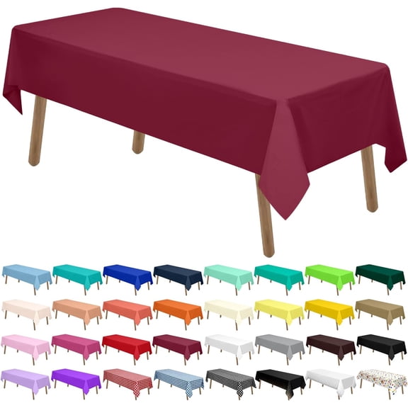 PEVA Burgundy Plastic 2 Pack Tablecloths - 54 x 108 inch Maroon Disposable Table Covers for BBQ, Birthday, Wedding Parties - Fits 8 ft Rectangle Table