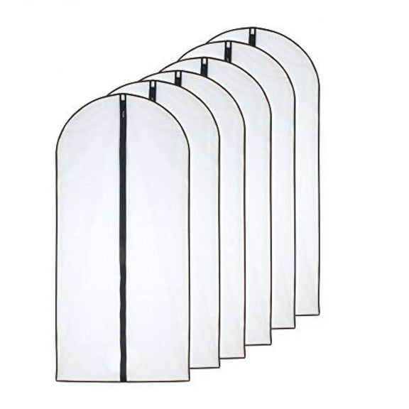 PEVA Plastic Garment Bags 6 Pack, Zippered Hanging Clothes Protector for Closet Storage, Suit Dress Cover, White