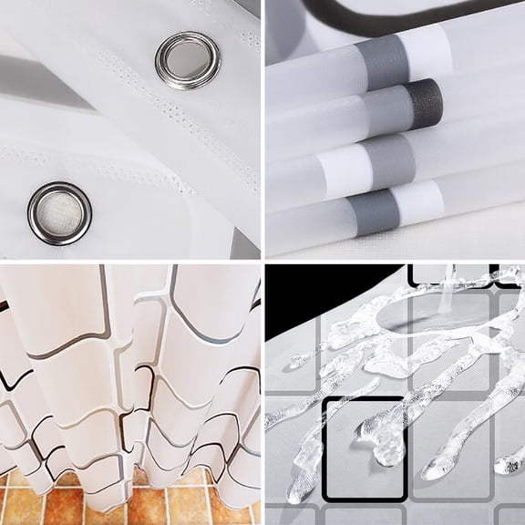 PEVA Shower Curtain Liner, 48x72 Inch Quick Dry Partition, Grey Geometric Grid With Plastic Hooks, Shared Apartment Bathroom Privacy Screen, Qtmrj